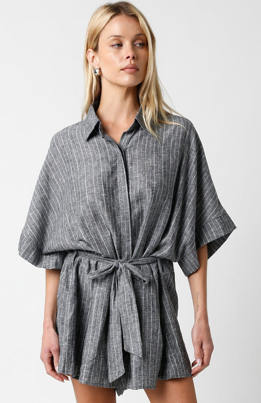 The PINSTRIPE Romper, Charcoal
