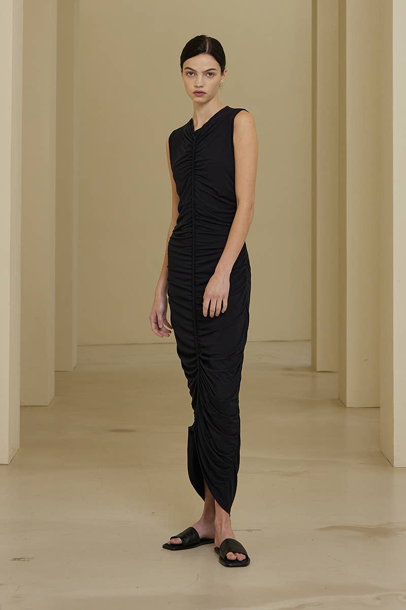 The JERSEY SHIRRED Midi Dress