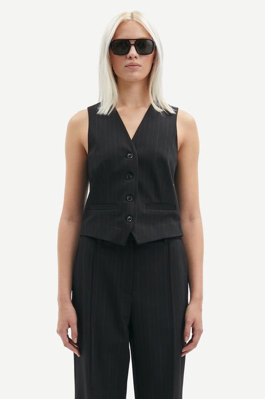 The SARAMONA Vest, Black Pinstripe