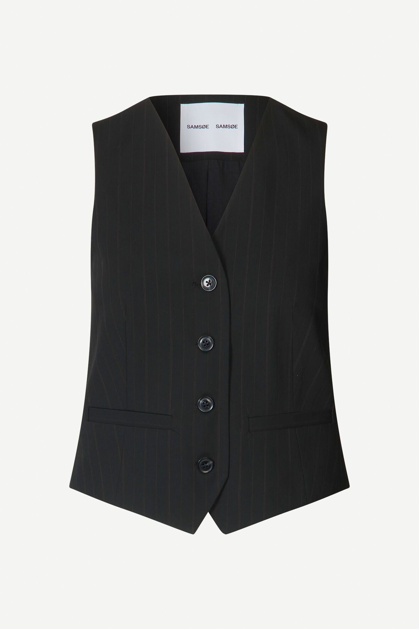 The SARAMONA Vest, Black Pinstripe