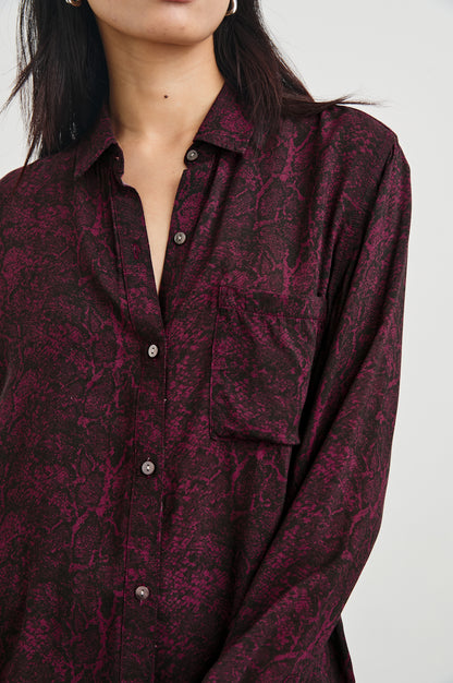 the JOSEPHINE blouse, merlot python