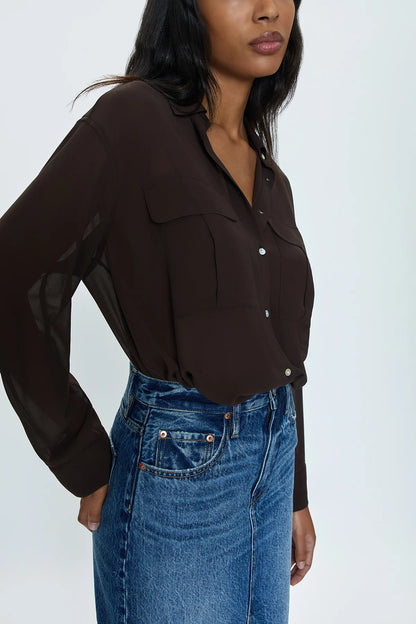 the REESE sheer button down, dark roast