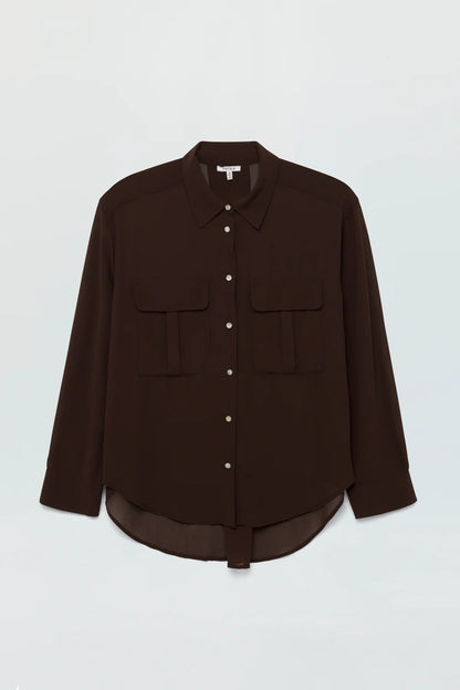 the REESE sheer button down, dark roast