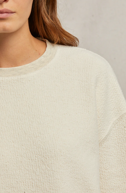 the MAYER reverse fleece crew neck sweater, oatmeal